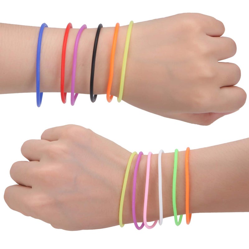Senkary 120 Pieces Silicone Jelly Bracelets Nonluminous Stretchy 80s Rubber Bracelets Gel Gummy Hair Ties for Party Favors, Adults, Women, Kids, Girl(10 Colors) - Image 5